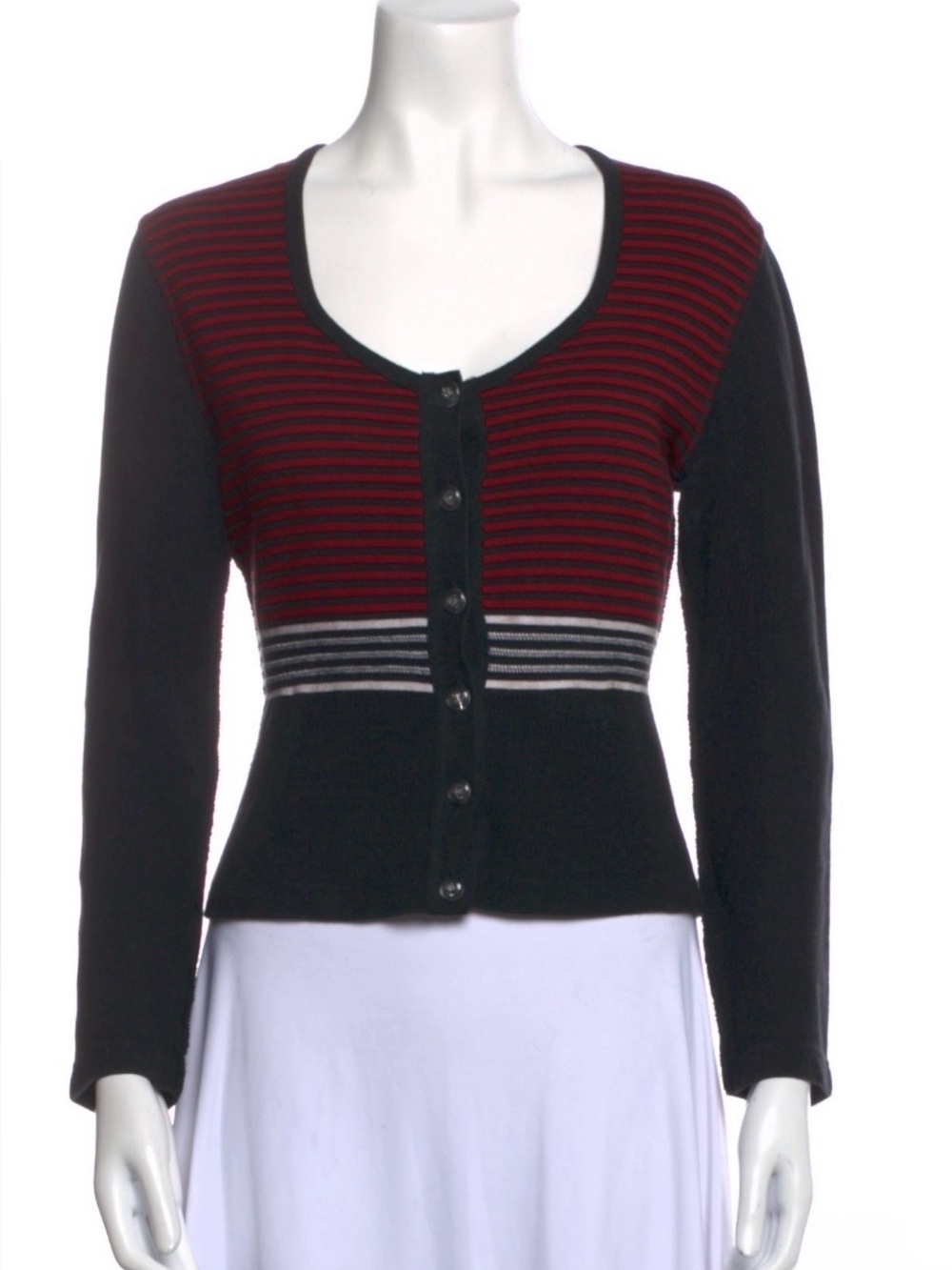 Sonia Rykiel Paris Striped Red and Black Button-Front Women's Sweater Size M